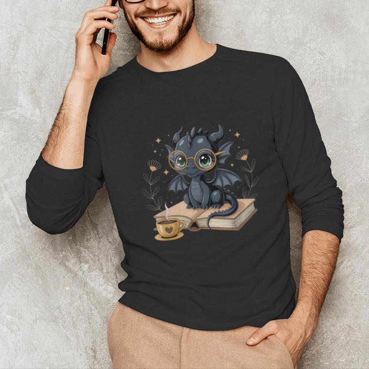 Cute Dragon Books Flower Bookworm Book Lover Unisex Long Sleeve T-Shirt