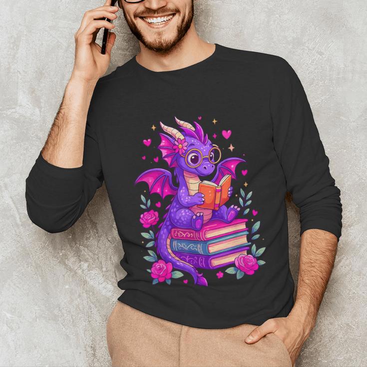 Cute Dragon Reading Books Bookworm Unisex Long Sleeve T-Shirt Cute Dragon Reading Books Bookworm Unisex Long Sleeve T-Shirt