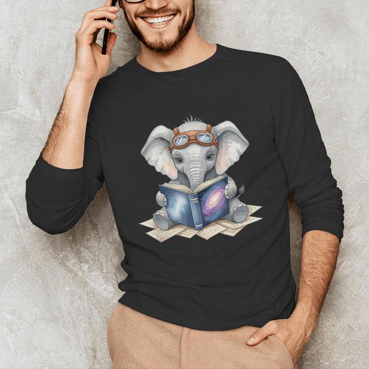 Cute Elephant Reading Universe Book Unisex Long Sleeve T-Shirt