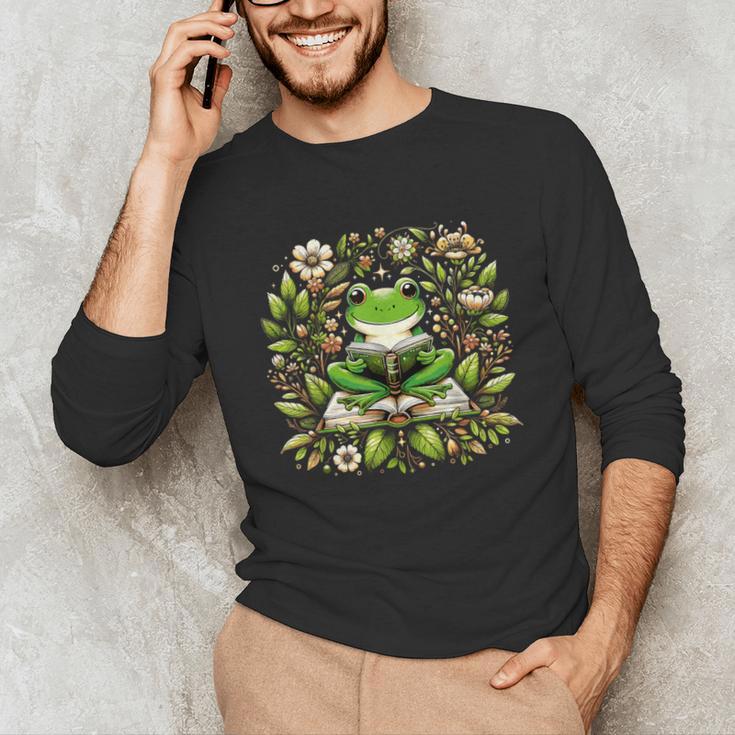 Cute Floral Frog Book Reading Unisex Long Sleeve T-Shirt Cute Floral Frog Book Reading Unisex Long Sleeve T-Shirt
