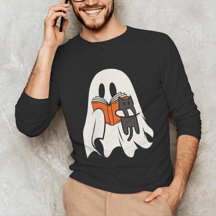Cute Ghost Cat Reading Book Spooky Season Halloween Costume Unisex Long Sleeve T-Shirt Cute Ghost Cat Reading Book Spooky Season Halloween Costume Unisex Long Sleeve T-Shirt