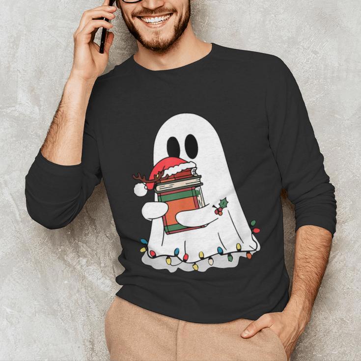 Cute Ghost Holding Books Bookish Christmas Unisex Long Sleeve T-Shirt