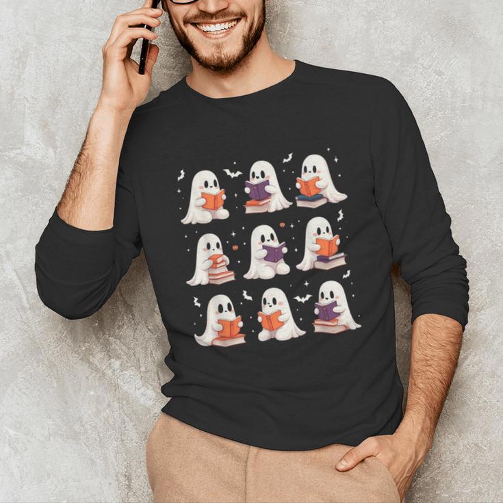 Cute Ghost Reading Book Lovers Halloween Ghost Unisex Long Sleeve T-Shirt