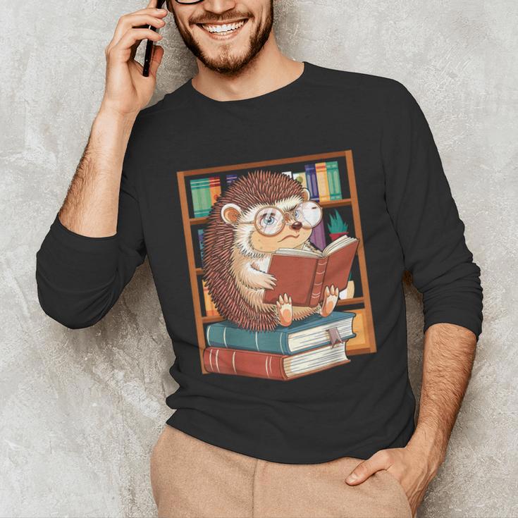 Cute Hedgehog Book Nerd Unisex Long Sleeve T-Shirt