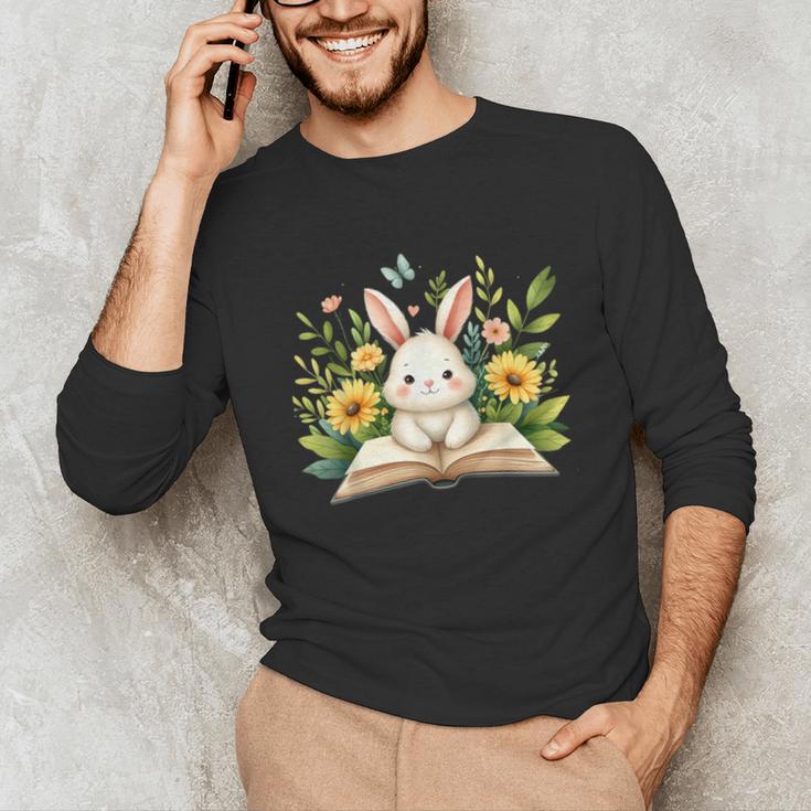 Cute Rabbit And Book Women Girls Reading Book Rabbit Lover Unisex Long Sleeve T-Shirt
