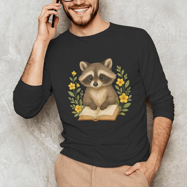 Cute Raccoon Reading Book Flowers Floral Unisex Long Sleeve T-Shirt Cute Raccoon Reading Book Flowers Floral Unisex Long Sleeve T-Shirt