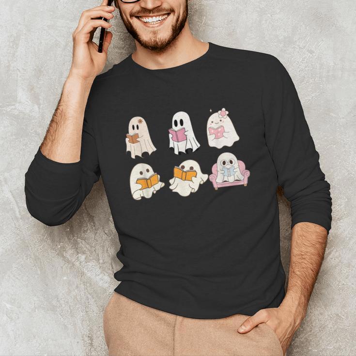 Cute Spooky Reading Book Halloween Fall Ghost Autumn Unisex Long Sleeve T-Shirt
