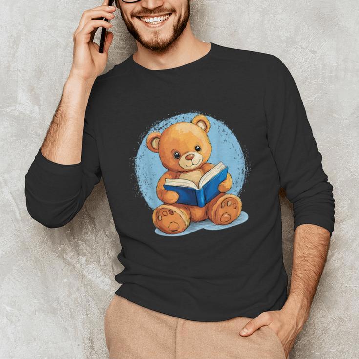 Cute Teddy Bear Reading Book Fun Unisex Long Sleeve T-Shirt