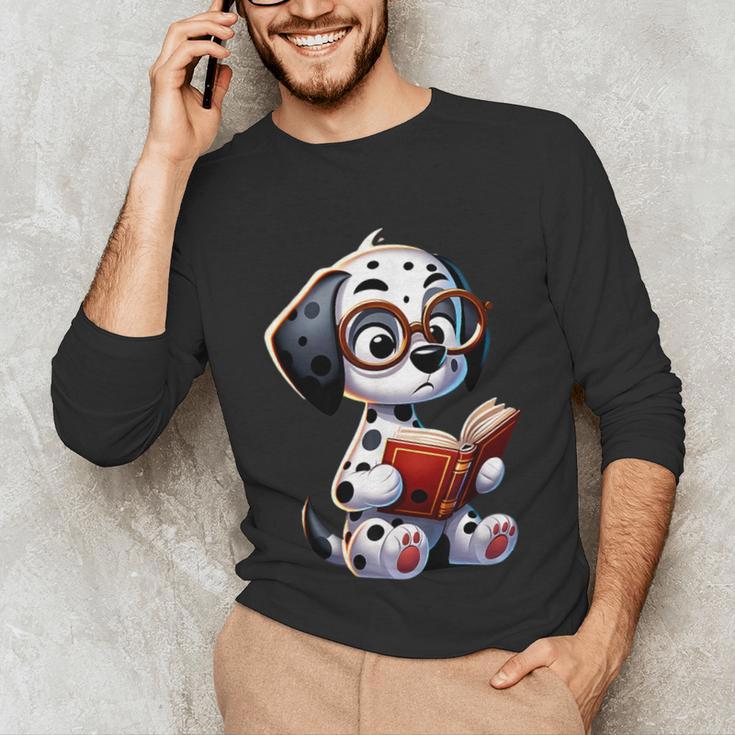 Dalmatian Reading a Book Dog Unisex Long Sleeve T-Shirt Dalmatian Reading a Book Dog Unisex Long Sleeve T-Shirt