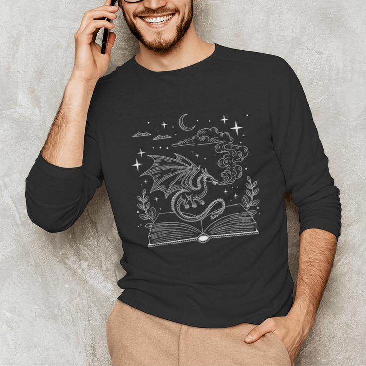 Dragon Flying Out Of Book Lover Bookworm Fantasy Novels Unisex Long Sleeve T-Shirt