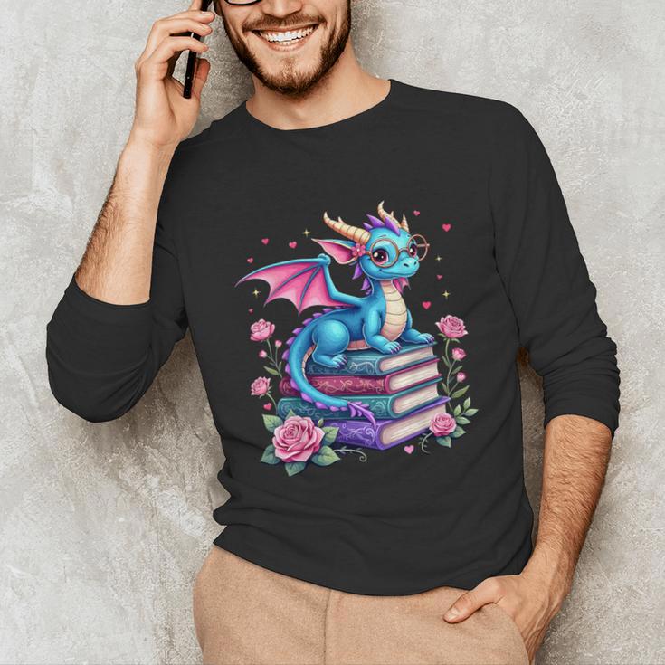 Dragons And Books Dragon Reading Book Lover Girl Bookworm Unisex Long Sleeve T-Shirt