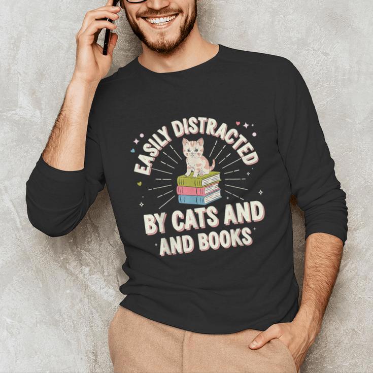 Easily Distracted By Cats & Books Tee Reader Book Worm Unisex Long Sleeve T-Shirt Easily Distracted By Cats & Books Tee Reader Book Worm Unisex Long Sleeve T-Shirt