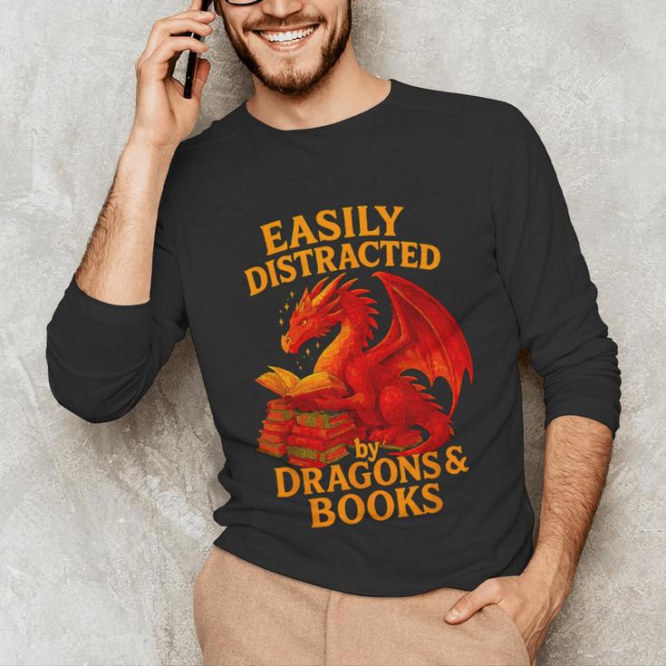Easily Distracted By Dragons And Books Reading Unisex Long Sleeve T-Shirt