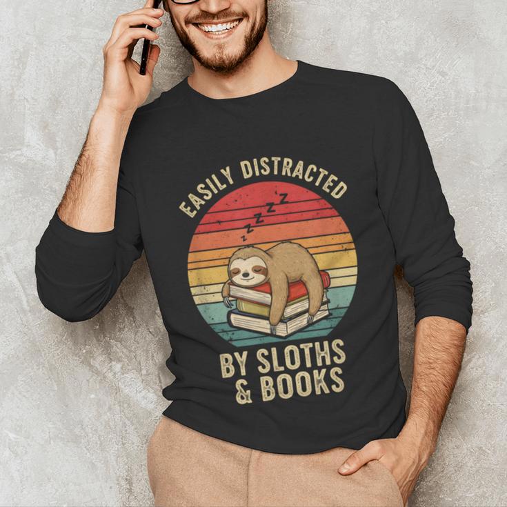 Easily Distracted By Sloths And Books Unisex Long Sleeve T-Shirt Easily Distracted By Sloths And Books Unisex Long Sleeve T-Shirt