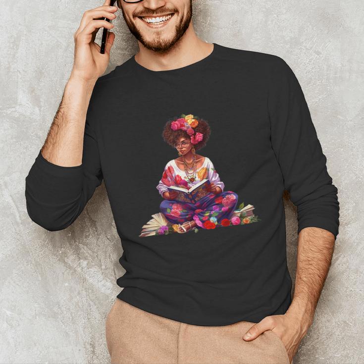 Educated Melanin Queen Afro Women Reading Book History Unisex Long Sleeve T-Shirt