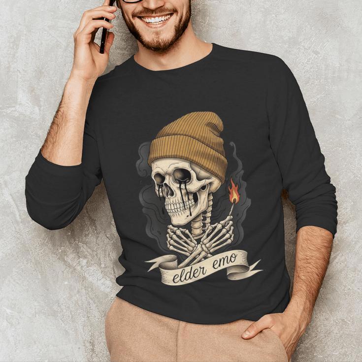 Elder Emo Skeleton Beanie Nostalgia Scene Aesthetic Unisex Long Sleeve T-Shirt Elder Emo Skeleton Beanie Nostalgia Scene Aesthetic Unisex Long Sleeve T-Shirt