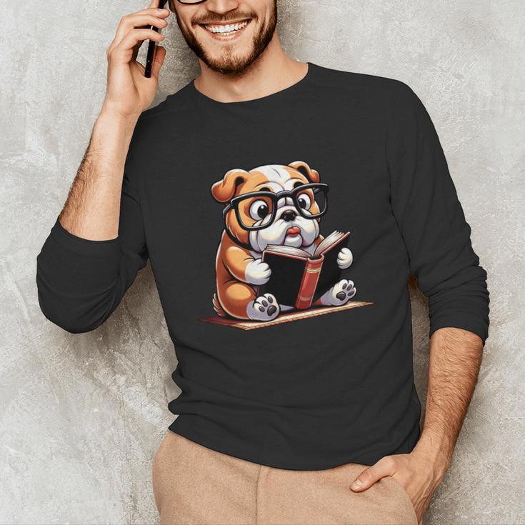 English Bulldog Reading a Book Dog For Men Women Girls Kids Unisex Long Sleeve T-Shirt English Bulldog Reading a Book Dog For Men Women Girls Kids Unisex Long Sleeve T-Shirt