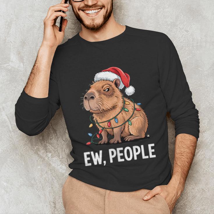 Ew People Capybara Christmas Lights Introvert Humor Unisex Long Sleeve T-Shirt Ew People Capybara Christmas Lights Introvert Humor Unisex Long Sleeve T-Shirt
