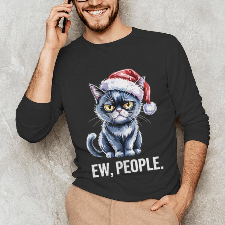 Ew People Cat Christmas Introvert Holiday Humor Unisex Long Sleeve T-Shirt