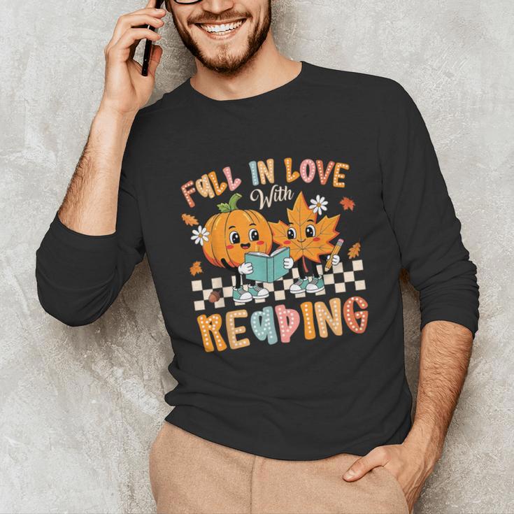 Fall In Love With Reading Thanksgiving Pumpkin Book Lover Unisex Long Sleeve T-Shirt