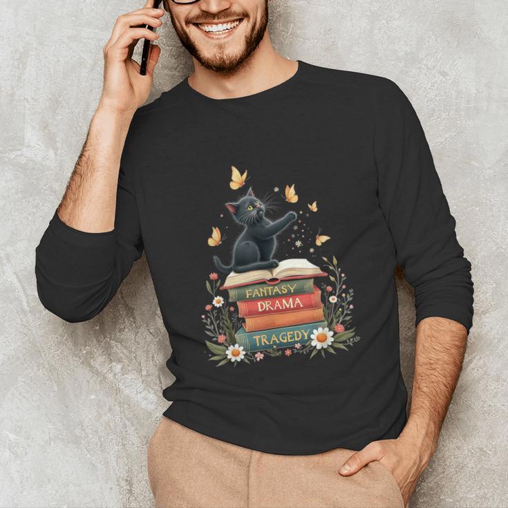 Fantasy Drama Tragedy Reading Lover Book Cat Humor Unisex Long Sleeve T-Shirt