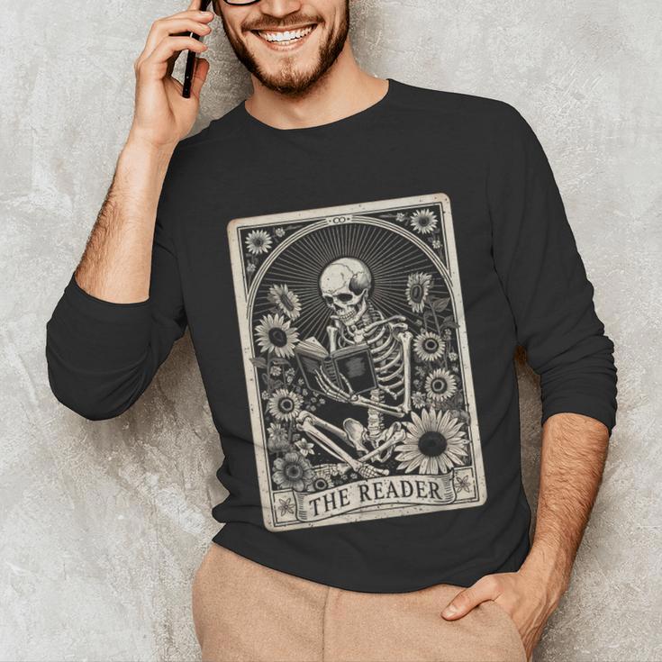 Floral The Reader Tarot Card Skeleton Reading Book Unisex Long Sleeve T-Shirt