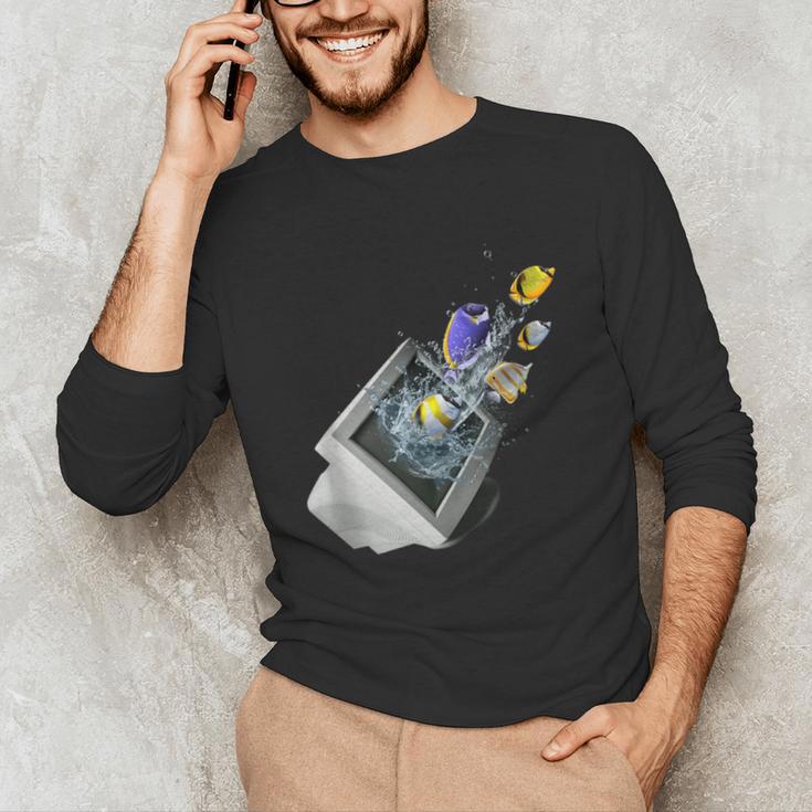 Frutiger Aero Aesthetic Tech Computer Aquarium Fishes Unisex Long Sleeve T-Shirt