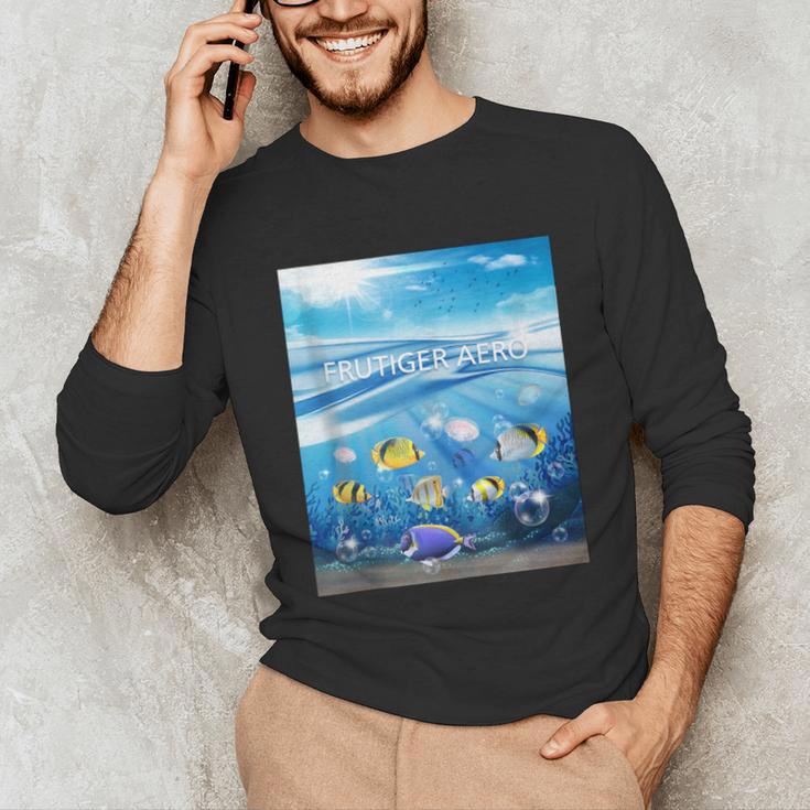 Frutiger Aero Aesthetic Tech Ocean Underwater Fishes Unisex Long Sleeve T-Shirt