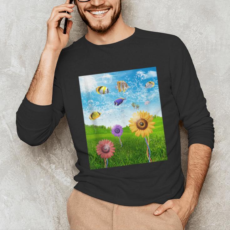Frutiger Aero Aesthetic Tech Scenery Fishes Sunflower Unisex Long Sleeve T-Shirt Frutiger Aero Aesthetic Tech Scenery Fishes Sunflower Unisex Long Sleeve T-Shirt