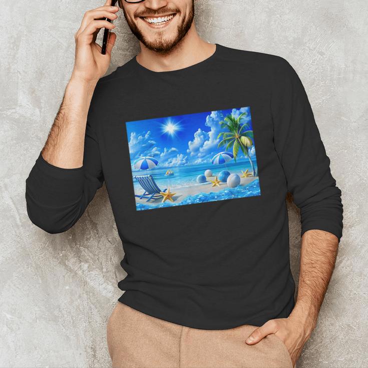 Frutiger Aero Beach Y2k Aesthetic Palm Tree Sand Ocean Men Women Girls Kids Unisex Long Sleeve T-Shirt Frutiger Aero Beach Y2k Aesthetic Palm Tree Sand Ocean Men Women Girls Kids Unisex Long Sleeve T-Shirt