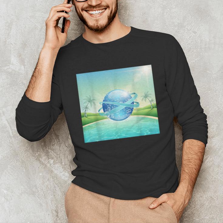 Frutiger Aero Y2k Aesthetic Palm Trees Cyber Beach World Unisex Long Sleeve T-Shirt