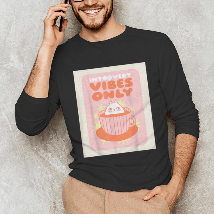 Fun Cool Cute Introvert Cat Character Quote Tea Cup For Men Women Unisex Long Sleeve T-Shirt