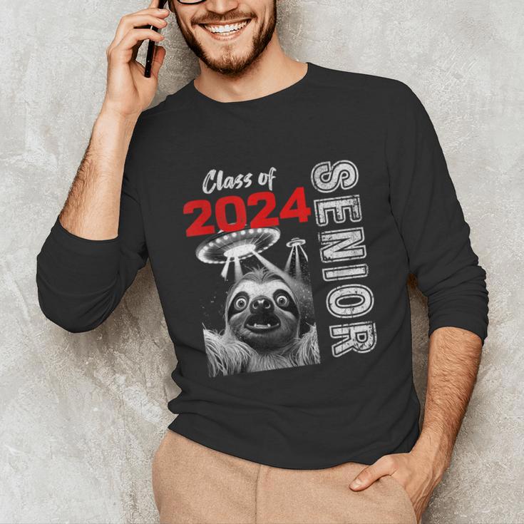 Fun Trendy UFO Sloth Graduation Class Of 2024 Senior Unisex Long Sleeve T-Shirt
