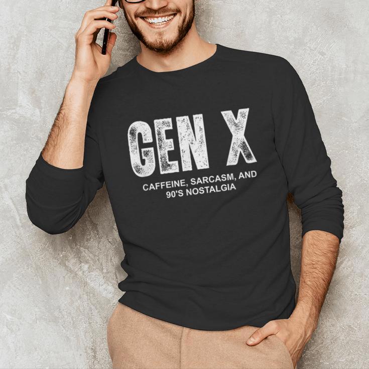 Gen X Caffeine Sarcasm 90s Nostalgia Men Women Graphic Unisex Long Sleeve T-Shirt