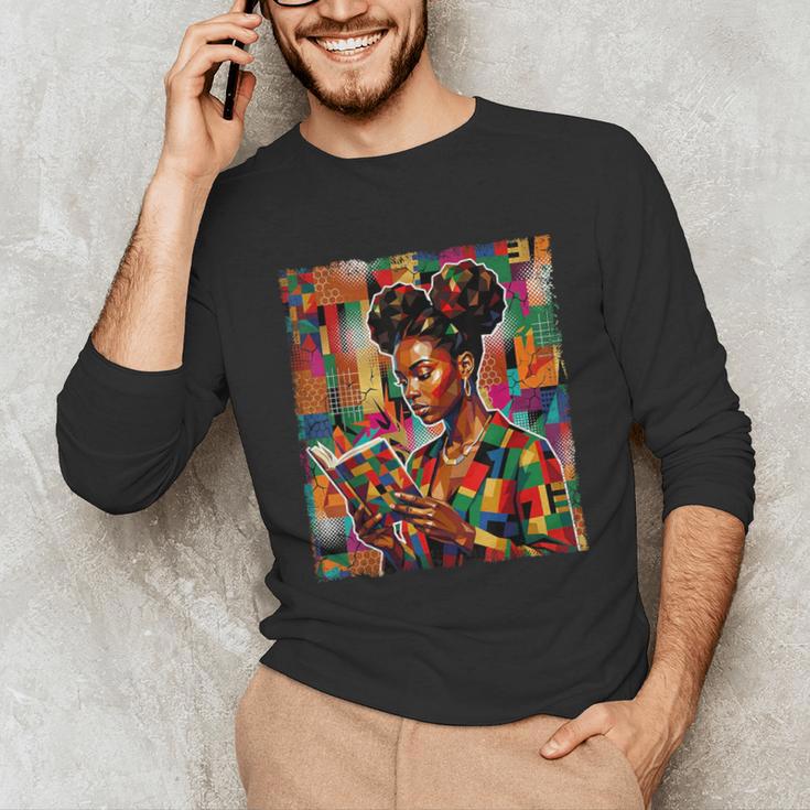 Geometric History Educated Women Reading Book Melanin Unisex Long Sleeve T-Shirt