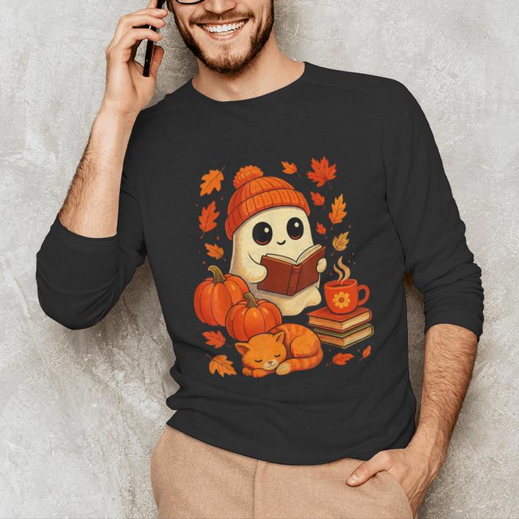 Ghost Reading Book Lovers Autumn Fall Halloween Unisex Long Sleeve T-Shirt Ghost Reading Book Lovers Autumn Fall Halloween Unisex Long Sleeve T-Shirt
