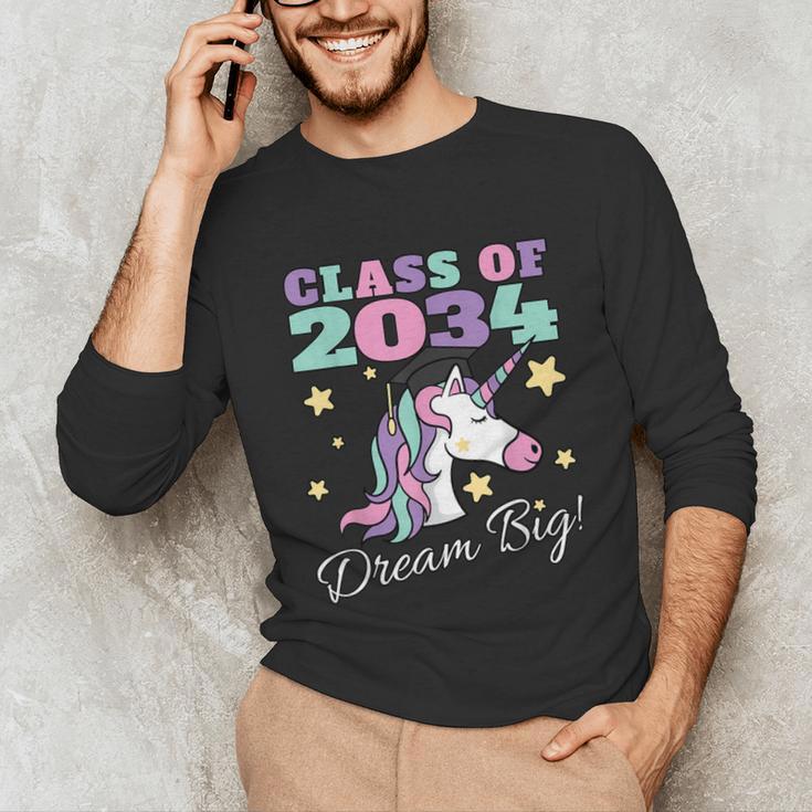 Girls Class Of 2034 Magical Unicorn Graduation Cap Unisex Long Sleeve T-Shirt