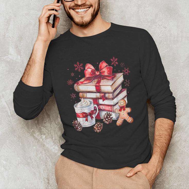 Girly Coquette Gingerbread Books And Hot Cocoa Cozy Season Unisex Long Sleeve T-Shirt