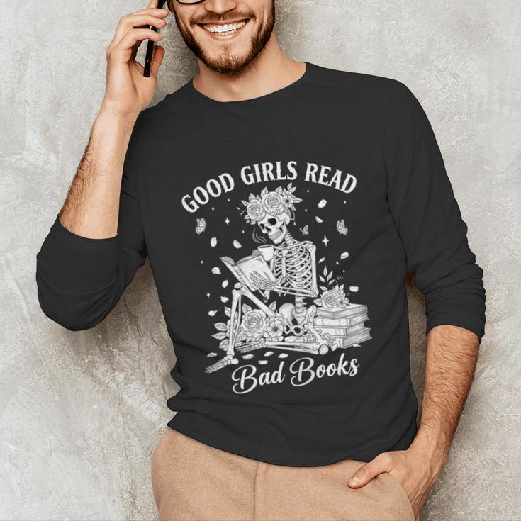 Good Girls Read Bad Books Skeleton Reading Book Halloween Unisex Long Sleeve T-Shirt
