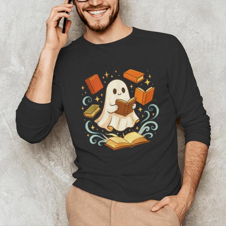 Halloween Cute Ghost Shirt Reading Books Ghost Unisex Long Sleeve T-Shirt