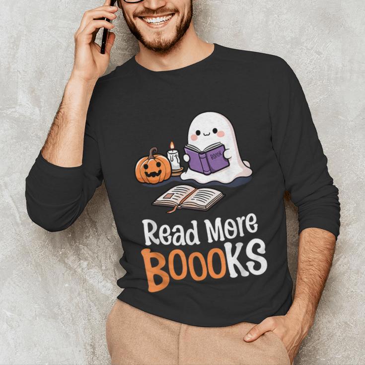 Halloween Teacher Women Cute Reading Ghost Read More Books Unisex Long Sleeve T-Shirt