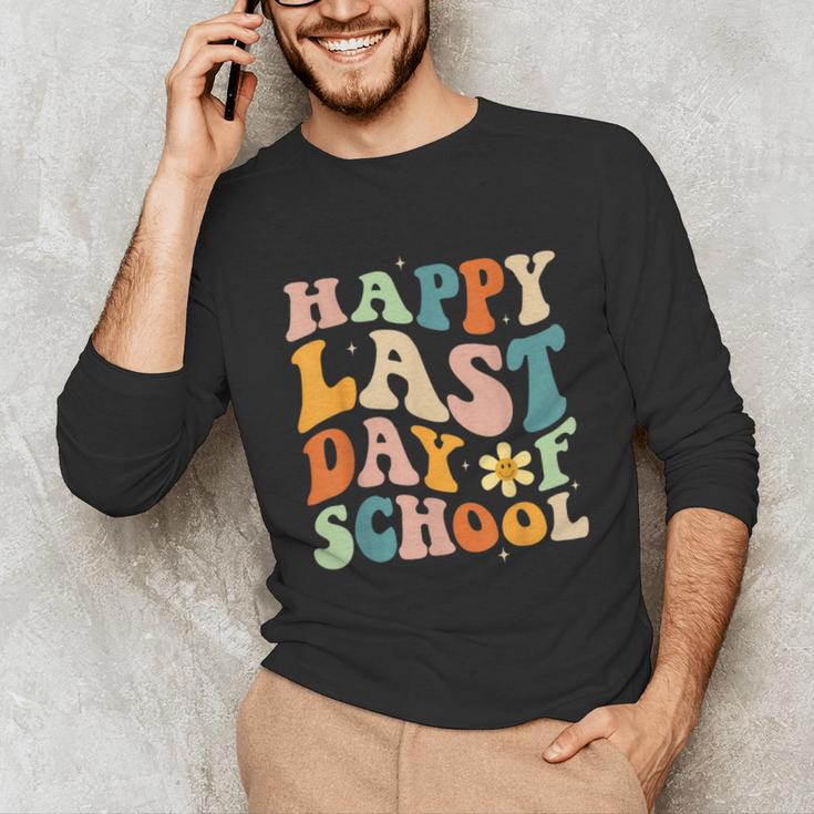 Happy Last Day Of School Groovy Teacher Student Graduation Unisex Long Sleeve T-Shirt