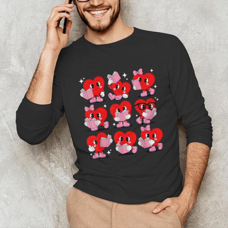 Heart Reading Books Valentine Teacher Boys Girls Book Lover Unisex Long Sleeve T-Shirt