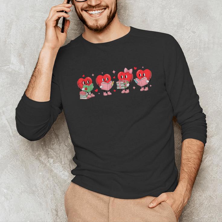 Heart Reading Books Valentine Teacher Library Book Lover Unisex Long Sleeve T-Shirt