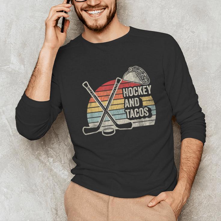 Hockey And Tacos Retro Nostalgia Lovers Unisex Long Sleeve T-Shirt Hockey And Tacos Retro Nostalgia Lovers Unisex Long Sleeve T-Shirt