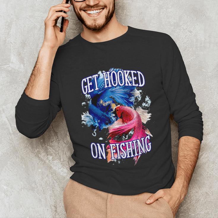 Hooked On Fishing Introvert Sayings Antisocial Quotes Unisex Long Sleeve T-Shirt