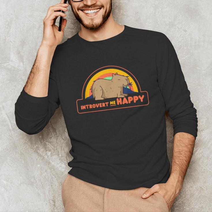 Introvert Me Happy Retro Sunset Capybara Tee Unisex Long Sleeve T-Shirt
