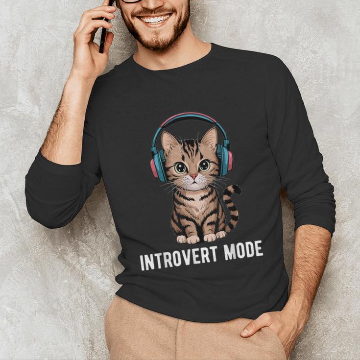 Introvert Mode Cat With Headphones Kitten Lover Unisex Long Sleeve T-Shirt