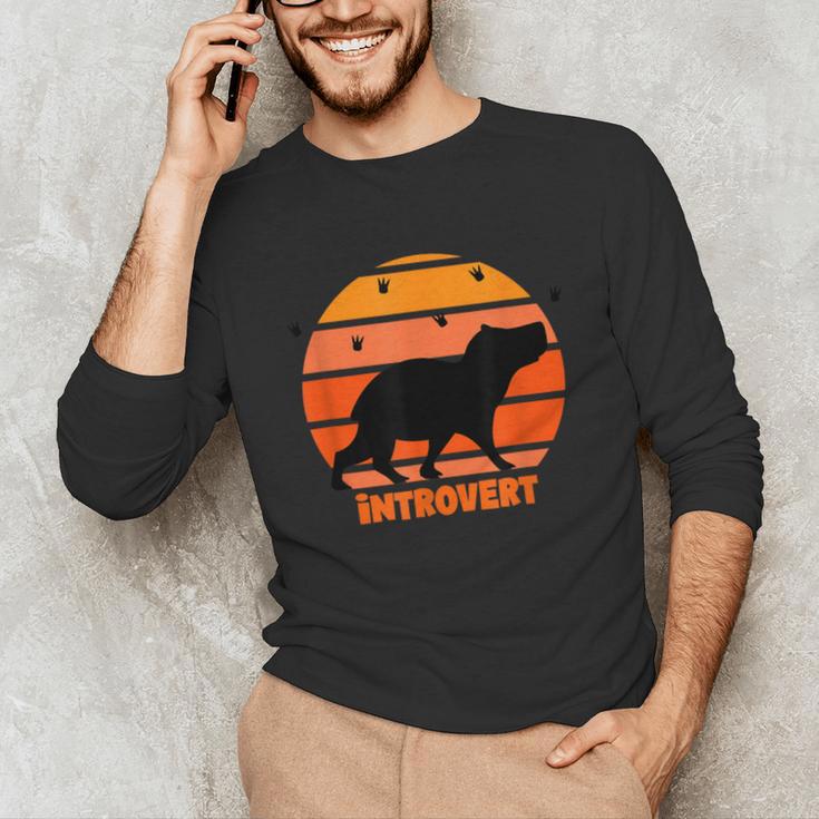 Introvert Retro Sunset Capybara Tee Unisex Long Sleeve T-Shirt