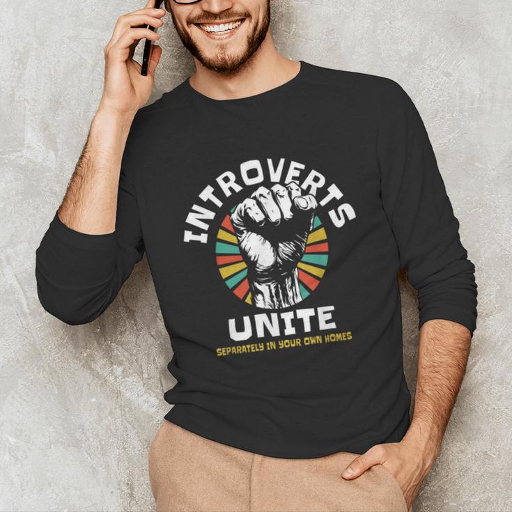 Introverts Unite Separately Own Homes Emblem Unisex Long Sleeve T-Shirt Introverts Unite Separately Own Homes Emblem Unisex Long Sleeve T-Shirt